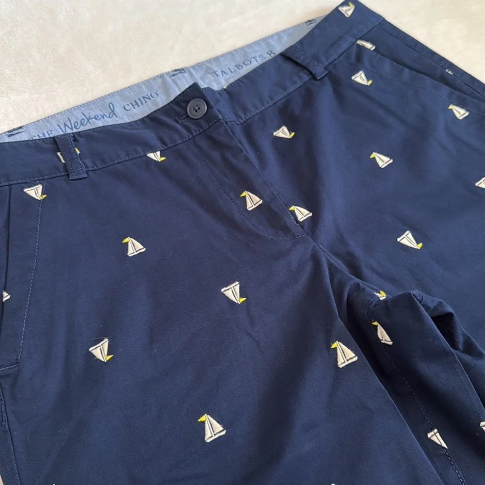 Talbots | The Weekend Chino Embroidered Sailboat Cropped Pants Blue (8) - Picture 5 of 15